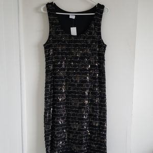 Suzy Shier black and metallic ruffle dress large NWT